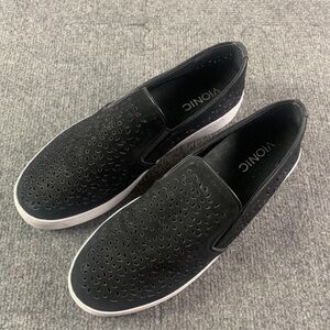 VIONIC Womens Perforated Suede Flat Loafers Slip On Shoes Size 9 Black